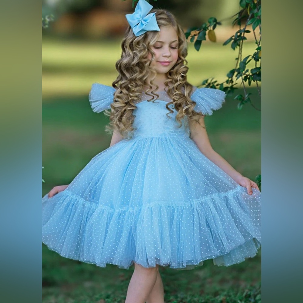 Mia Belle Girls 6Y Blue Polka Dot Dress